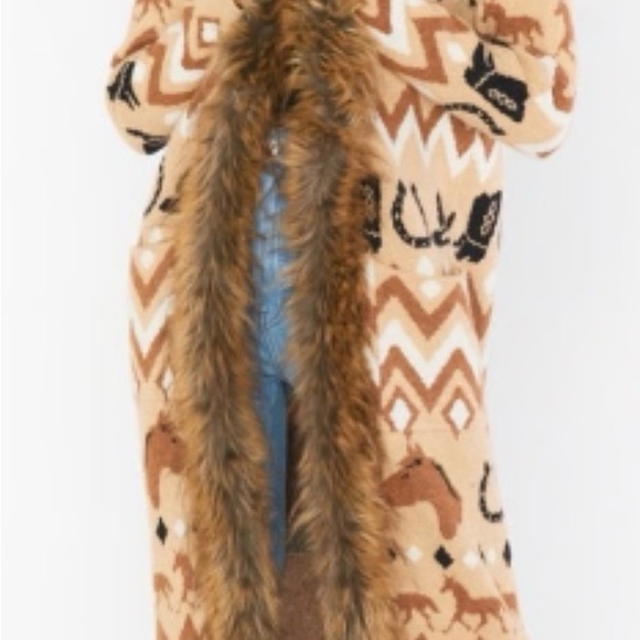 Show Me Your MuMu Jackets & Blazers - Show Me Your MuMu Tan & Brown Western Faux Fur Trim Coat